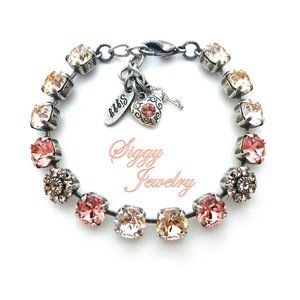 Austrian Crystal Tennis Bracelet with Flower Embellishments in Peachy Colors